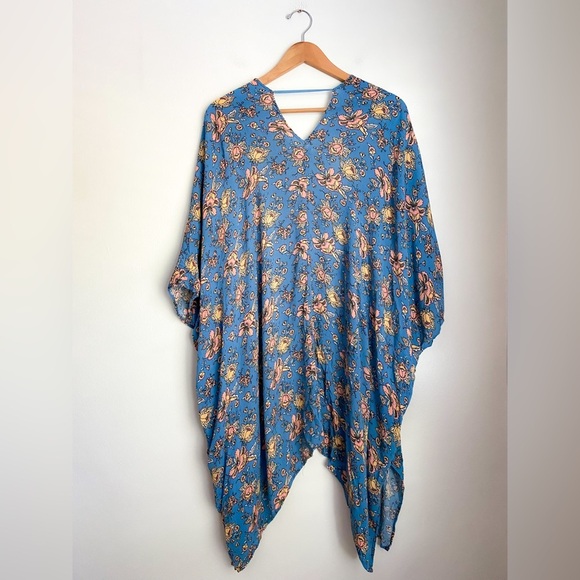 Agnes & Dora Duster Floral Blue Kimono Rayon Oversized Made in USA Boho XS / S - Picture 3 of 6